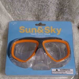 Sun and Sky Youth Swim Mask with Orange Blue Trim NWT